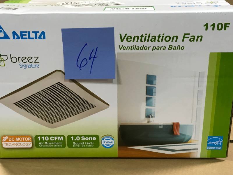 lot 64 image: Delta BreezGreenBuilder 100 CFM Ventilation Fan 1.4 Sones  in good condition