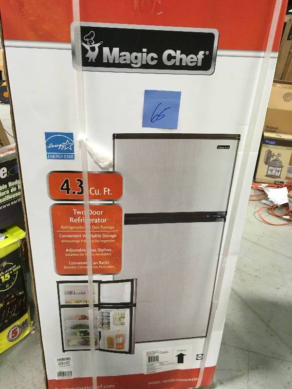 lot 65 image: MAGIC CHEF 4.3 cu. ft. Mini Refrigerator in Stainless Steel not used