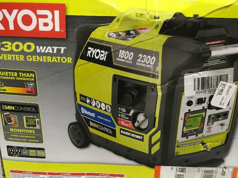 lot 71 image: Ryobi  Bluetooth 2,300-Watt Super Quiet Gasoline Powered Digital Inverter Generator  in good condition
