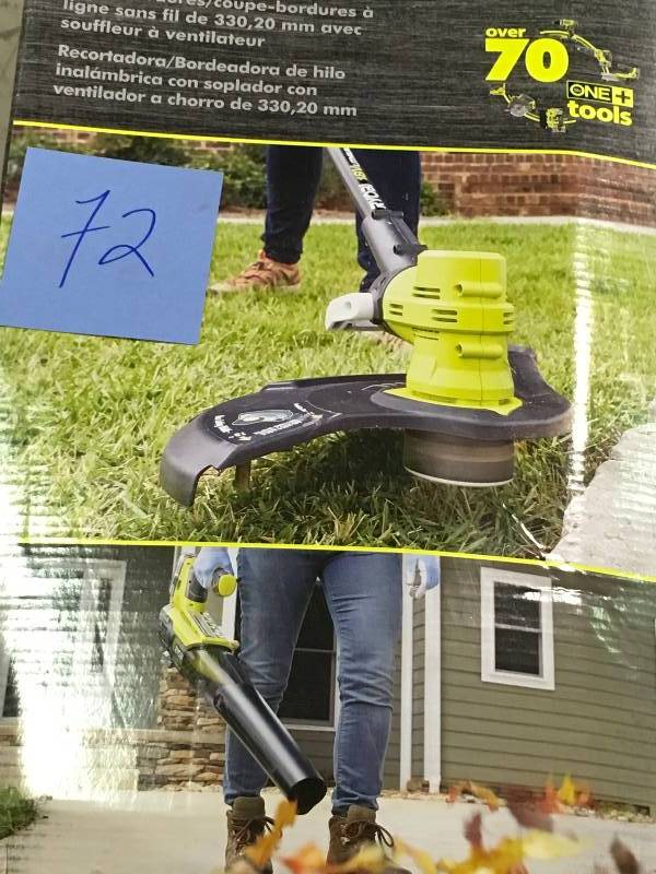 lot 72 image: Ryobi   ONE 18-Volt Lithium-Ion Cordless String TrimmerEdger and Jet Fan Blower Combo Kit - 4.0 Ah BatteryCharger Included  in good condition