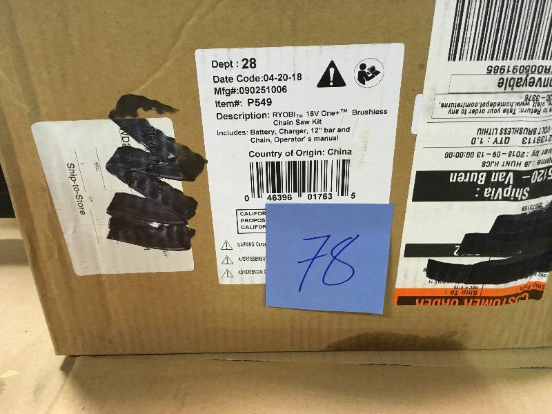 lot 78 image: Ryobi P549 One 12 18V Brushless Li-ion Electric Cordless Chainsaw  in good condition
