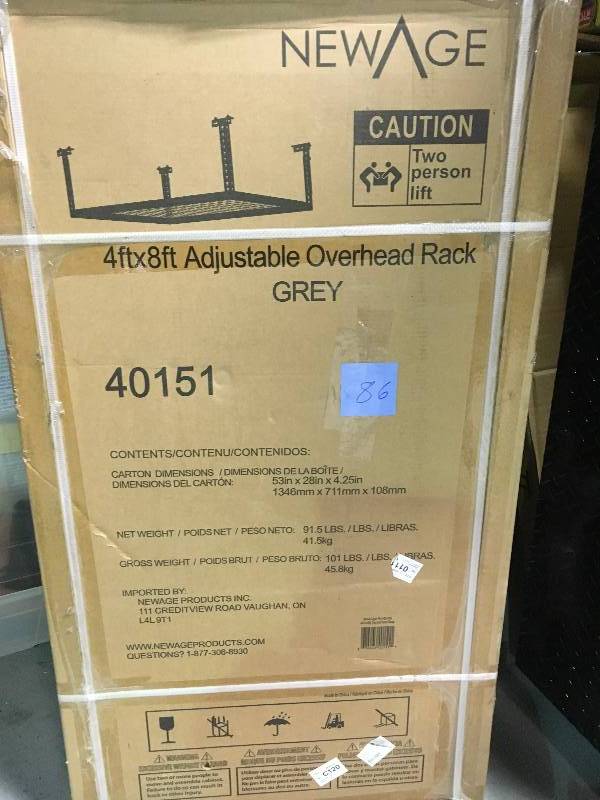 lot 86 image: Performance 96 in. L x 48 in. W x 42 in. H Adjustable VersaRac Ceiling Storage Rack in Gray new