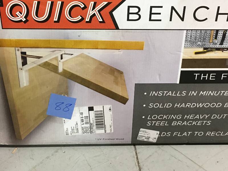 lot 88 image: The Quick Bench 48 in. L x 20 in. W Stationary Folding Work Table Wood 500 lb. capacity Brown