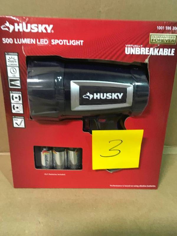 lot 3 image: Husky 500 Lumen LED Long Range Handheld Spotlight __ Virtually Unbreakable not used