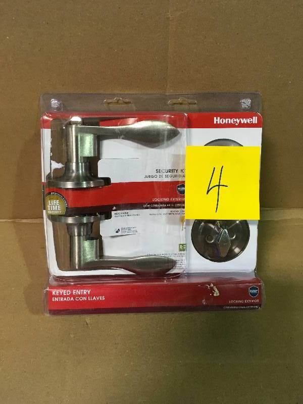 lot 4 image: Honeywell 8106305 Wave Entry Key Lever Door Lock Combo Set - Satin Nickel  not used