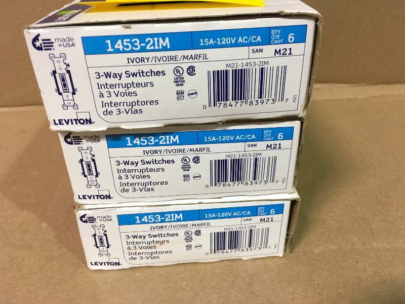 lot 10 image: LOT OF 3 CASES Leviton 214-1453-21 Ivory Residential Grade 3-Way AC Quiet Switches Toggle QTY 6 PCS not used