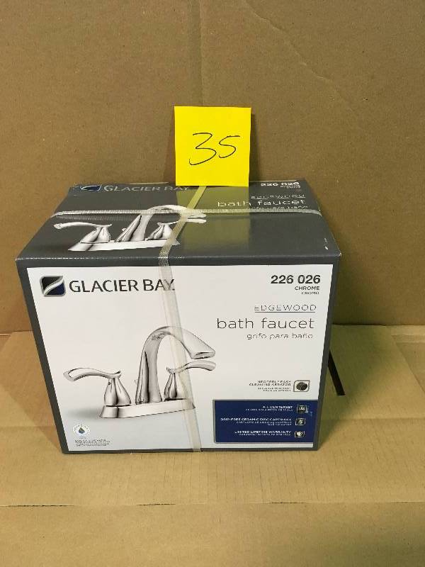lot 35 image: Glacier Bay Edgewood 4 in Centerset Bathroom Faucet 2 Handle Chrome 226 026 new
