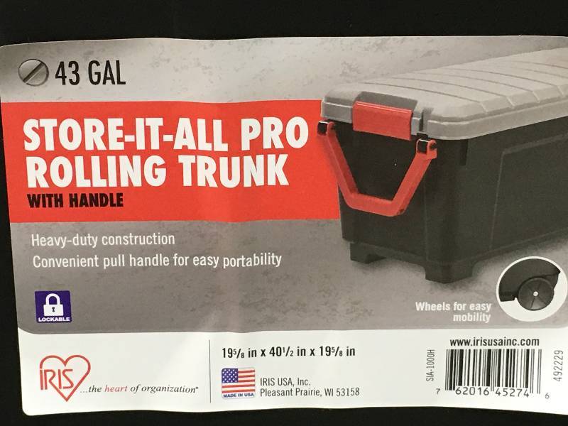 lot 38 image: 42 Gallon Storage Tote Plastic Rolling Wheeled Container Bin Heavy Duty Organize not used