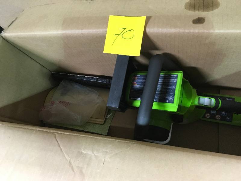 lot 70 image: Greenworks G24 (10) 24-Volt Lithium-Ion Cordless Chain Saw (Tool Only)  in good condition
