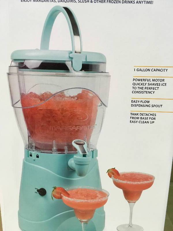 lot 74 image: NOSTALGIA MSB1AQ MARGARITA & SLUSH MACHINE, 1 GALLON, AQUA not used