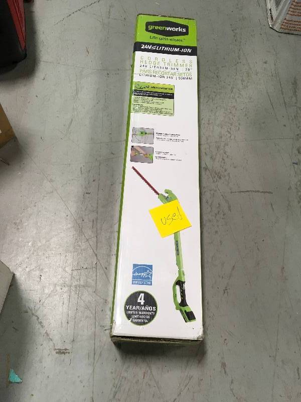 lot 76 image: Greenworks 20-Inch 24V Cordless Pole Hedge Trimmer, 2.0 Battery Included   in good condition