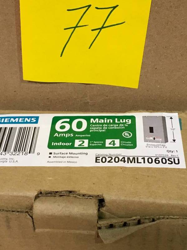 lot 77 image: Siemens Amp Main Lug Load Center not used