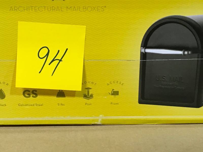 lot 94 image: Architectural Mailboxes Chadwick Nickel Accents Black Post Mount Mailbox not used