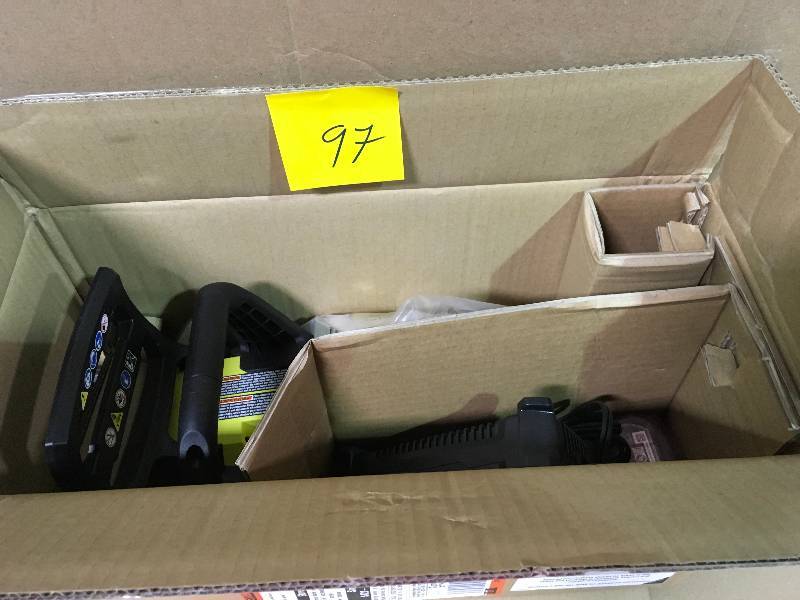lot 97 image: Ryobi ONE 12 in. 18-Volt Brushless Lithium-Ion Electric Cordless Chainsaw - 4.0 Ah Battery and Charger Included not used