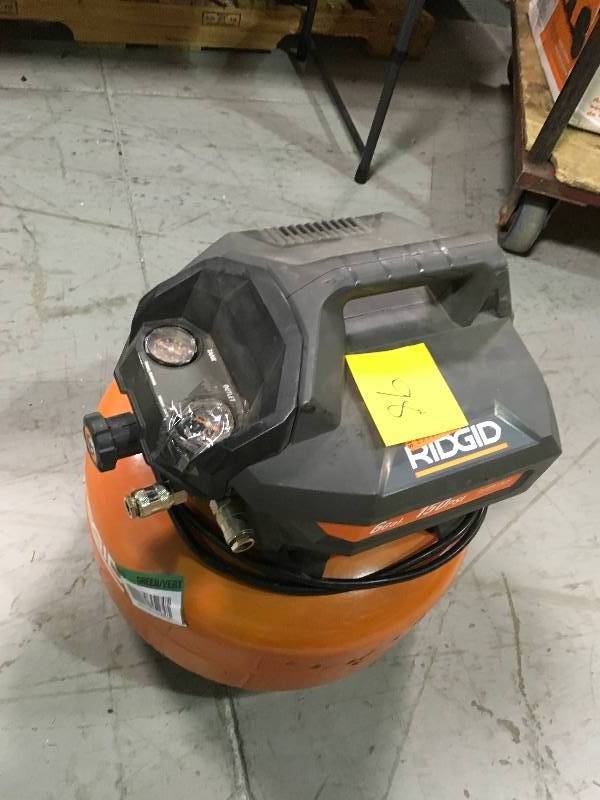lot 98 image: RIDGID 6 Gal. Portable Electric Pancake Air Compressor  USED in good condition