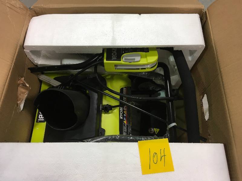 lot 104 image: Ryobi 20 in. 12 Amp Corded Electric Snow Blower not used