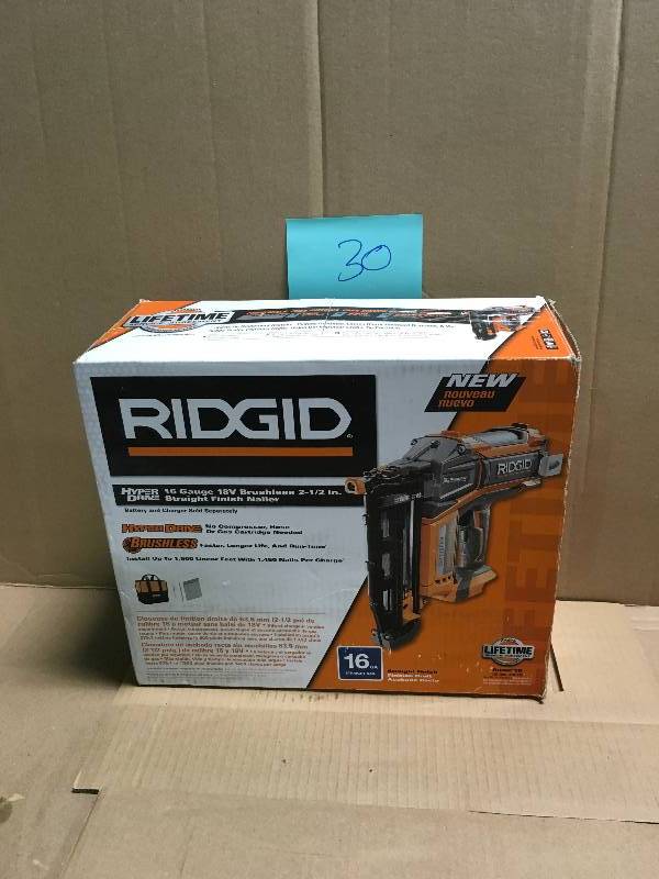 RIDGID 18-Volt Cordless Brushless HYPERDRIVE 16-Gauge 2-12 in. Straight Finish Nailer (Tool-Only)  in good condition