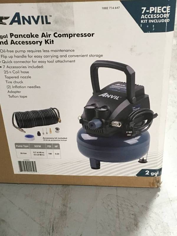 Anvil 2G Pancake Air Compressor with 7-Pieces Accessories Kit open box in like new condition