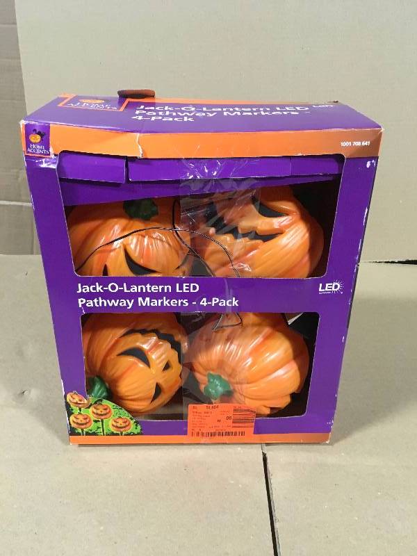 Home Accents Holiday 15 in. Scary Jack-O-Lantern Pathway Markers with LED Illumination (4-Pack)