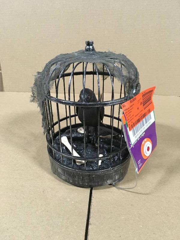 Home Accents Holiday 10 in. Animated Talking Raven in Cage with LED Illumination