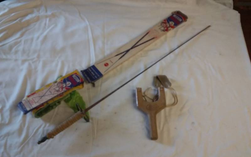lot 37 image: Fencing Style Sword (SD&G - NY, Made In Germany), Wham-O Sling Shot, Vintage Western Sparklers