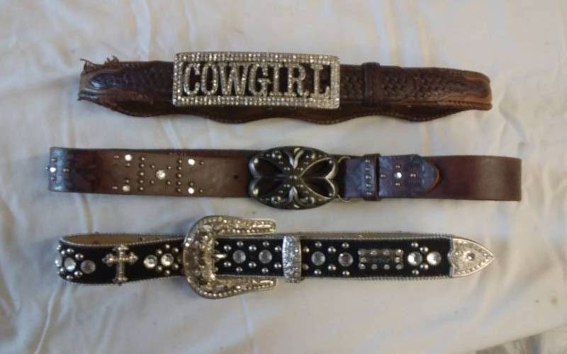 lot 38 image: 3-Rhinestone Cowgirl Belts