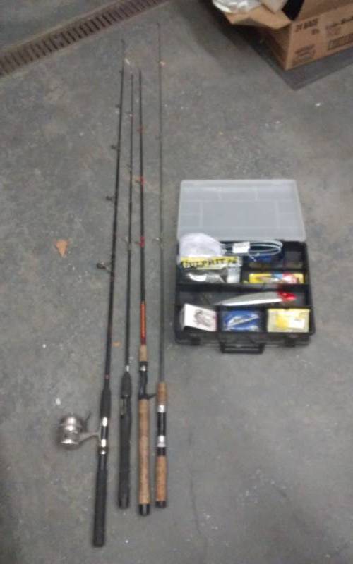 lot 88 image: 4-Fishing Rods (1-With Reel), Tackle Box With Contents