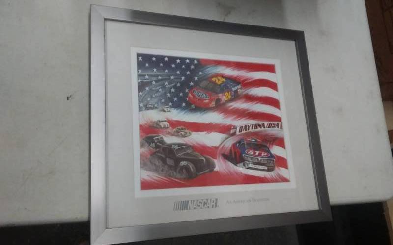 lot 89 image: Framed NASCAR Print 19x17