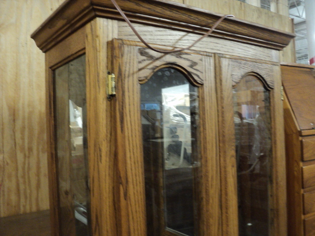 lot 195 image: wood lighted curio cabinet with gla...