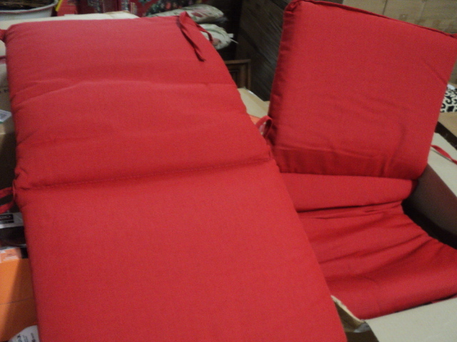 lot 223 image: pair of red chair cushions...