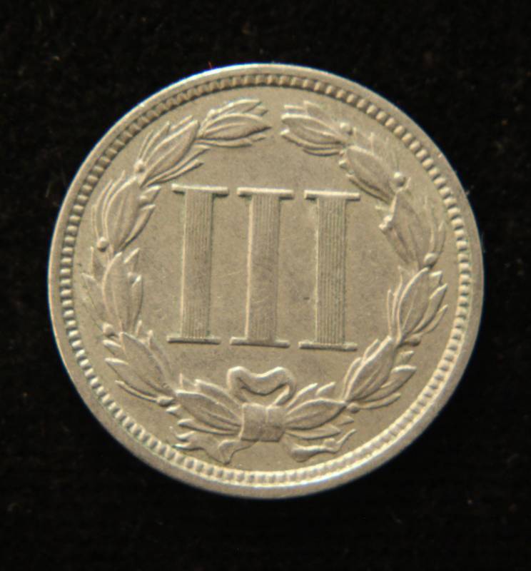 1869 US THREE CENT NICKEL XF