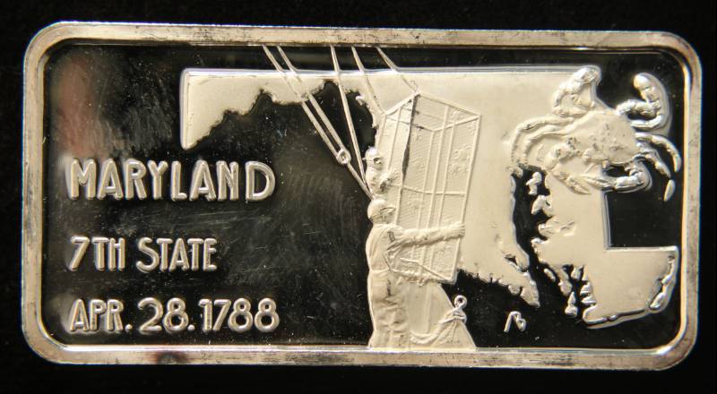 1 TROY OZ. .999 FINE SILVER BAR 50 STATES SERIES MARYLAND