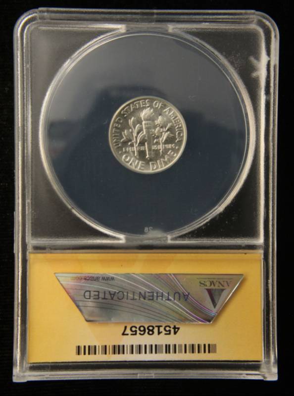 1959 ROOSEVELT SILVER DIME MS65 FSB ANACS