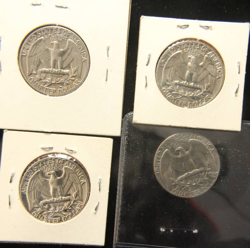 4 COINS 3 PROOF QUARTERS 1969S, 1970S, 1971S & 1974 BU
