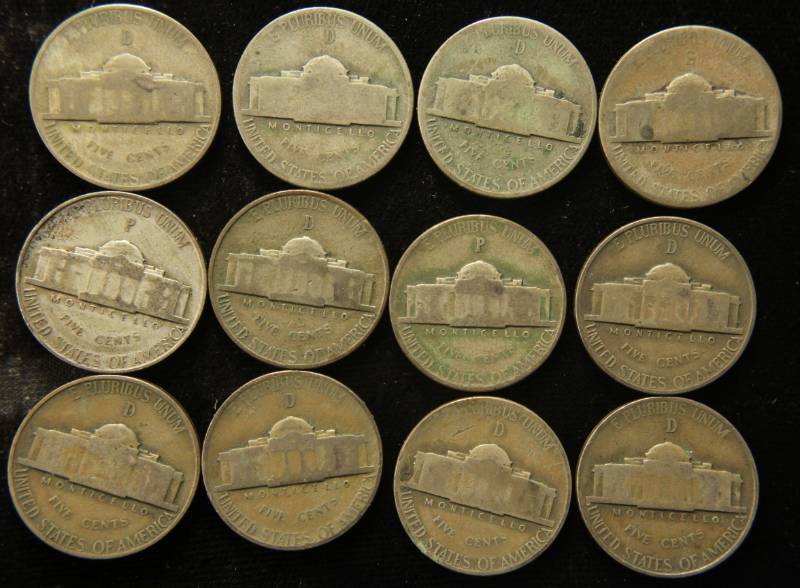 12 US WARTIME SILVER NICKELS