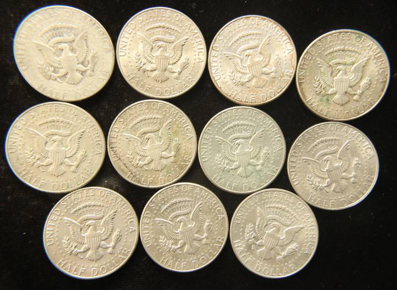 11 US KENNEDY 40% SILVER HALF DOLLARS