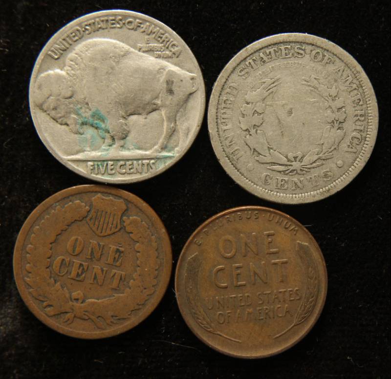 4 COINS 1889 1C, 1930-D 1C, 1907 5C, 1936 5C