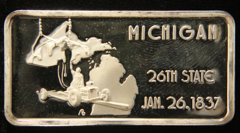 1 TROY OZ. .999 FINE SILVER BAR 50 STATES SERIES MICHIGAN