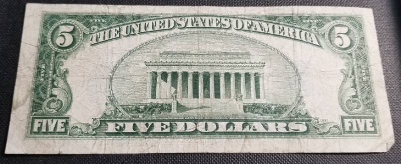 1934-D US $5 SILVER CERTIFICATE BLUE SEAL