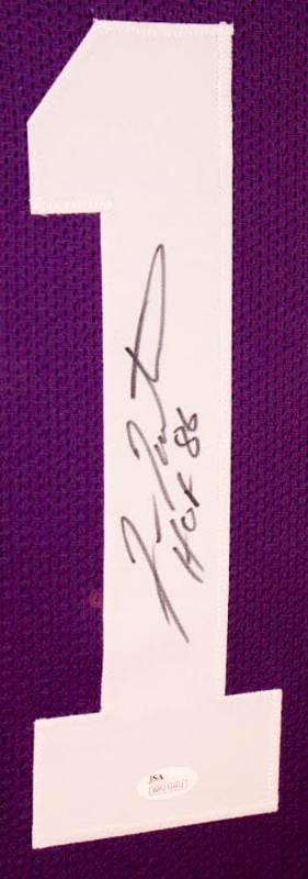 Fran Tarkenton Signed Vikings 35x43 Custom Framed Jersey Inscribed HOF 86 (JSA COA)