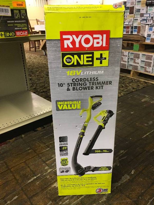 Ryobi ONE 18-Volt Lithium-Ion String TrimmerEdger and BlowerSweeper Combo Kit, Retail $119.00