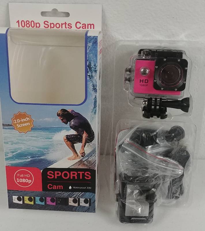 lot 19 image: GoPro style 1080p Sports Cam, Waterproof 30m, Pink