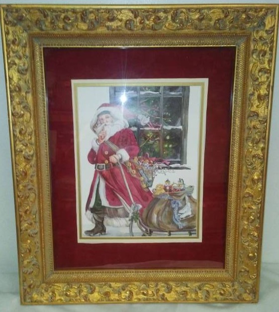 lot 94 image: Father Christmas picture in frame.