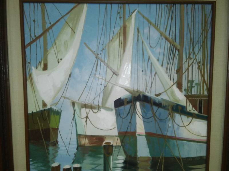 lot 96 image: Dockside, original oil by DAlessandro