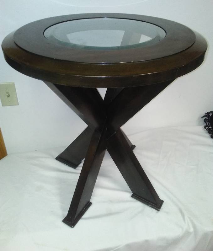 lot 108 image: WoodGlass Accent Table.