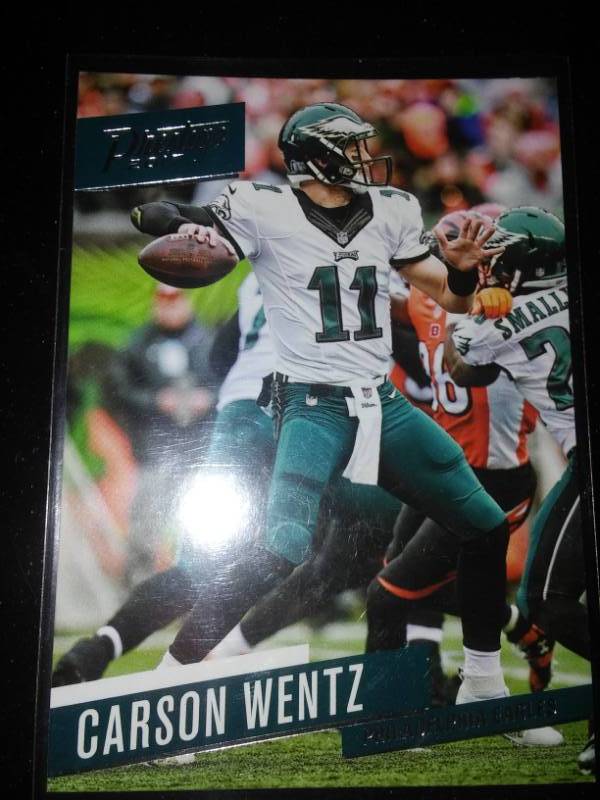 lot 138 image: 2 Carson Wentz rookie season cards quarterback NDSU Bison Philadelphia Eagles NFL