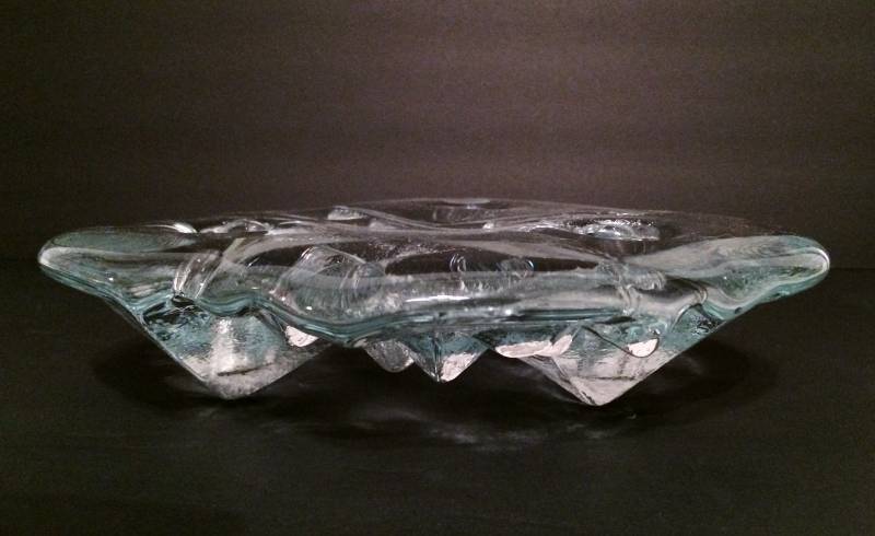lot 31 image: Beautiful & Rare Size Large 9 Labeled Blenko&nbsp1980s Art Glass Melting Ice 3-Taper Candle Holder Don Shephard - Like New Condition