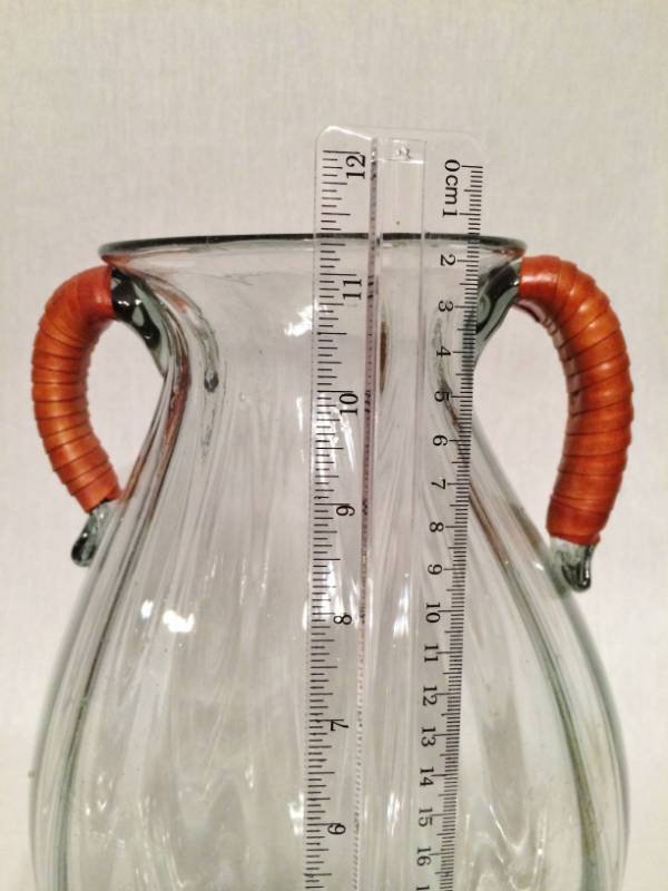 lot 33 image: Large 11 Sarreid ltd Glass Leather Wrapped Handles Made In Mexico Jug Or Vase - Excellent Condition