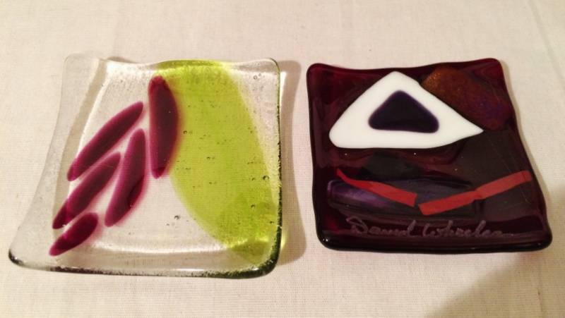 lot 38 image: Pair Signed Fused&nbspArt Glass Tiles - Excellent Condition