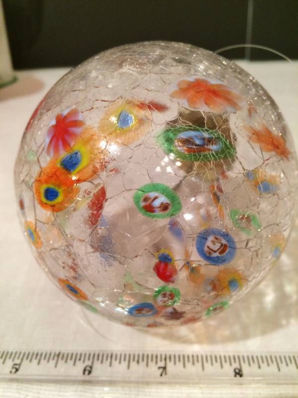 lot 43 image: Mouth Blown Art Glass Vintage Murano Millefiori Crackle Glass Ornament - The Silver Top Tells Who It is Made By - Great Condition